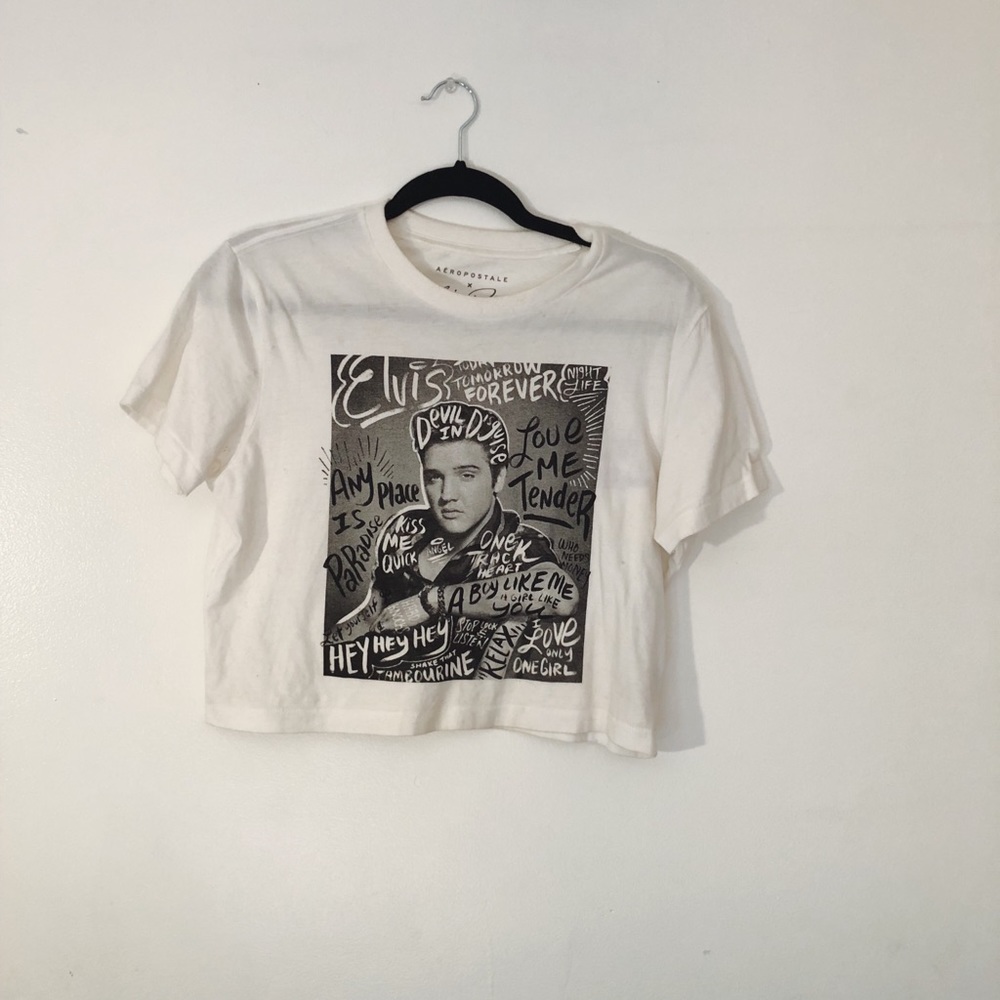 White and grey/black Elvis photo crop top
